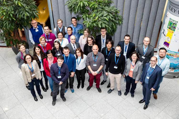 Workshop participants, including ChemPubSoc Europe editors, assembled for a group photo in the Wiley-VCH atrium, Weinheim, Germany
