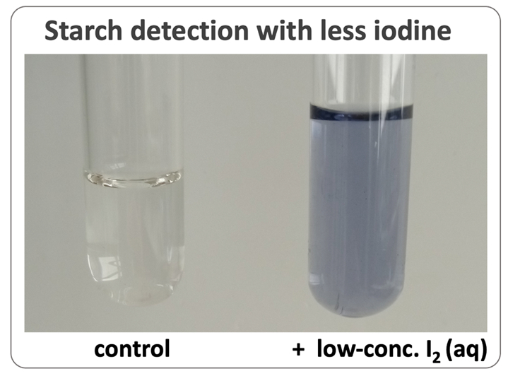 Starch detection with low-concentration iodine solution