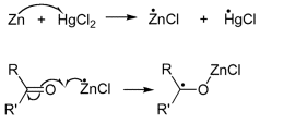 Proposed mechanistic pathway for the Clemmensen reduction