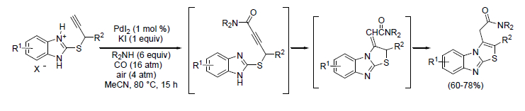 Functionalized benzimidazothiazinones were obtained in one step