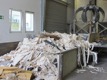 Used PVC flooring is collected and delivered to the recycling plant.