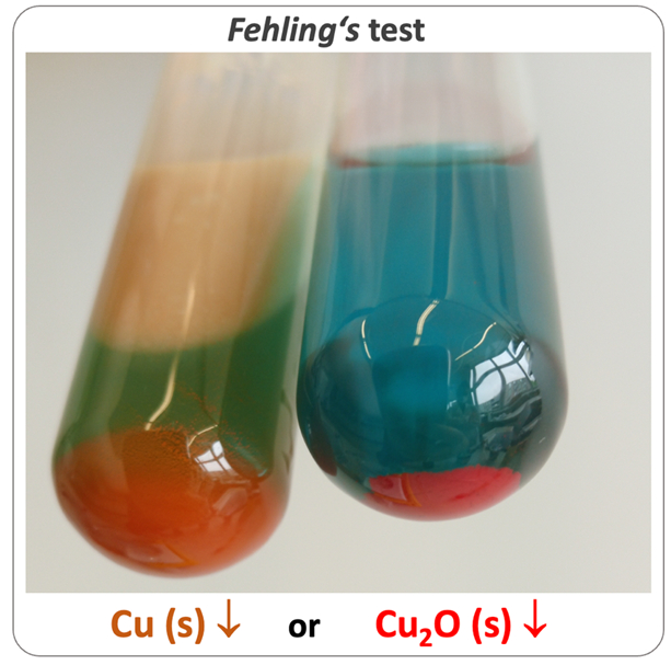 Similarly colored but chemically distinct Fehling's test products