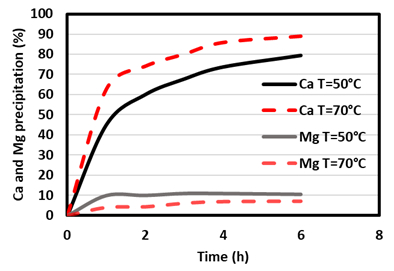 Effect of the temperature on Ca and Mg precipitation in the SB solution