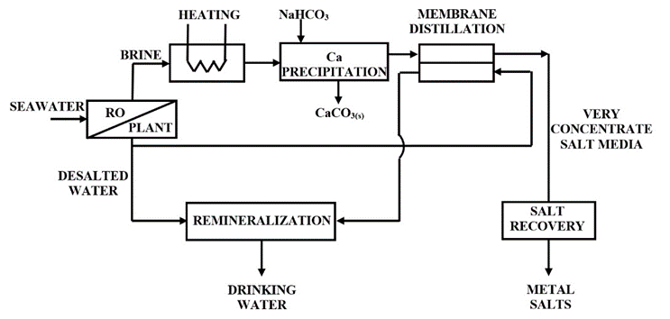 Conceptual scheme of brine valorization by previous Ca removal for approaching NZLD