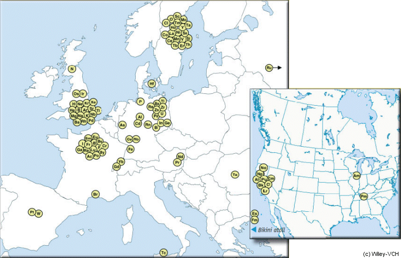 Location of discovery of the elements